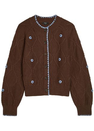 Rails Laurie Floral-appliquéd Cotton-blend Cardigan - Brown - S (UK8-10 / S)