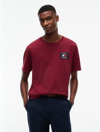 Tommy Hilfiger Mens Plaid Flag Logo Patch T-Shirt - Burgundy - XXL