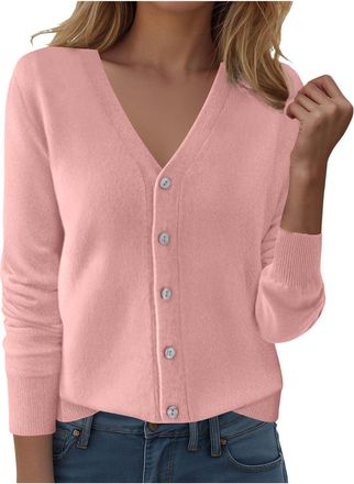 Generic Cardigans for Women UK V Neck Button Down Womens Knit Cardigan, Long Sleeve Soft Sweater with Multiple Colors for Casual, Office, Cardigans for Women 