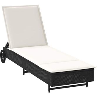 vidaXL Vidaxl - Tumbona Con Ruedas Y Coj&iacute;n Rat&aacute;n Sint&eacute;tico Negro
