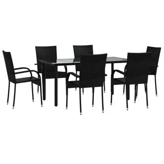 Berkfield Home Beautiful 7 Piece Garden Dining Set Black Poly Rattan