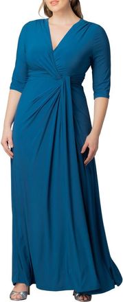 Kiyonna Evening Romance Stretch Jersey Gown in Aegean Blue at Nordstrom, Size 4X