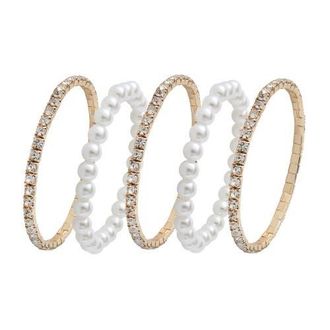 Jessica Simpson Womens 5-Piece Stretch Bracelet Set, Crystal and Pearl Accents, Gold-Tone Plated Fashion Jewelry at Nordstrom