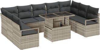 vidaXL Garden Sofa Set with Storage 10 pcs Light Grey Poly rattan vidaXL