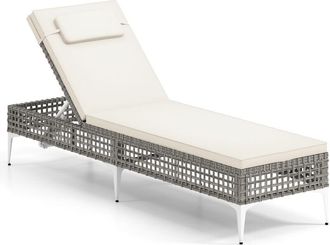 Costway Rattan Sun Lounger 6-Level Adjustable Garden Chaise Lounge Chair-White