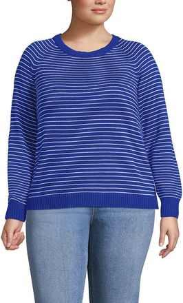 Lands End Drifter Jacquard Raglan Crew Neck Sweater in Lapis/ivory Mini Stripe at Nordstrom, Size 2X