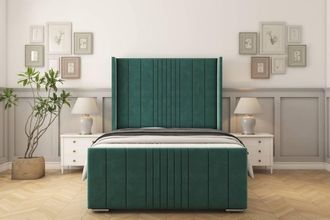 Sloomy Hargrave Plush Frame-Mattress - 50 Upholstered Wingback Headboard in Emerald | Size: Single