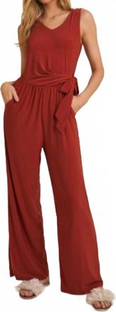 Gilli Sleeveless Waist Tie Wide Leg Jumpsuit In Rust
