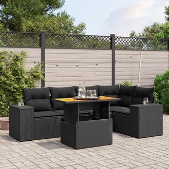 vidaXL Set De Sof&aacute;s De Jard&iacute;n 6 Piezas Y Cojines Rat&aacute;n Sint&eacute;tico Negro Vidaxl