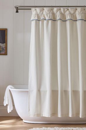Anthropologie Ruffle Top 100% Cotton Woven Shower Curtain