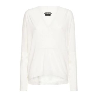 Tom Ford Truien & Vesten, Dames, Wit, L, Kasjmier, V-hals Truien