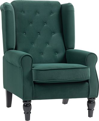 HOMCOM Accent Armchair Home Furniture Retro Tufted Club Fabric - Green | TJ Hughes