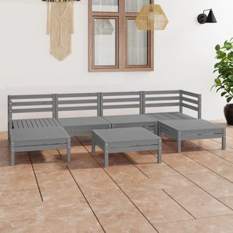 vidaXL Juego De Muebles De Jard&iacute;n 7 Piezas Madera Maciza De Pino Gris Vidaxl