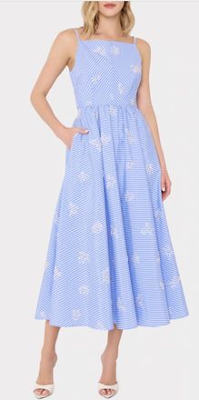 Milly Emily Beaded Midi Dress In Blue/white