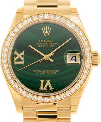 Rolex Datejust 31 Malachite Diamond Dial Ladies 18kt Yellow Gold President Watch 278288MLRDP