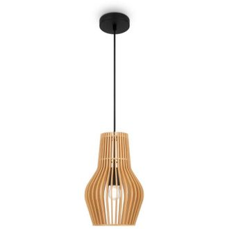 Maytoni Maytoni Roots I Lámpara de techo colgante moderna con marco de alambre de 20 cm, color negro, 1 bombilla E27, pantalla beige