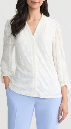 Kasper Burnout Floral Woven Shirt in Lily White at Nordstrom, Size X-Large P