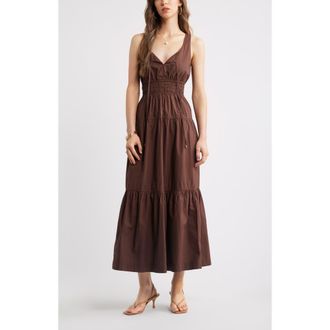 Chelsea28 Cotton Poplin Tiered Maxi Sundress in Brown Bitter at Nordstrom, Size Xx-Small