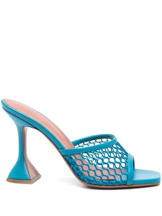 Amina Muaddi 95mm Lupita sandals - women - Nappa Leather/Rubber/Leather/Raffia/Goat Skin - 37 - Blue