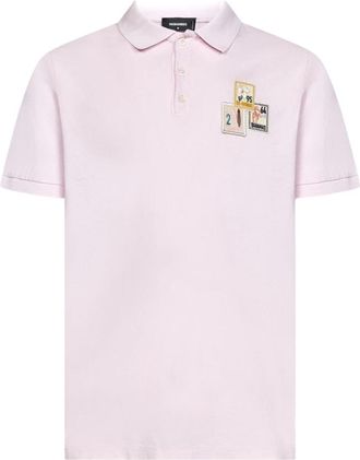 Dsquared2 Stijlvol poloshirt met veelkleurige patches - Heren - Polos - Roze - L - Katoen - Tops