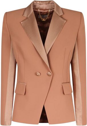Elisabetta Franchi Satin Revers Blazer - Dames - Blazers - Roze - M - Polyester - Jassen
