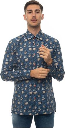 Kiton Casual Shirt - Heren - Casual Overhemden - Blauw - S - Katoen - Overhemden