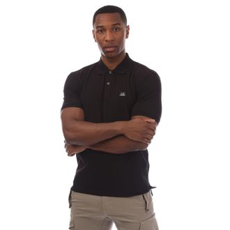 C.P. Company Mens Stretch Piquet Logo Polo Shirt in Black Cotton - Size X-Large