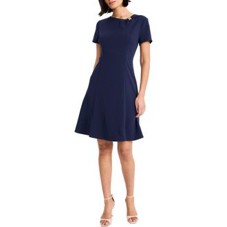 Maggy London Short Sleeve Fit & Flare Dress in Navy Blazer at Nordstrom, Size 12