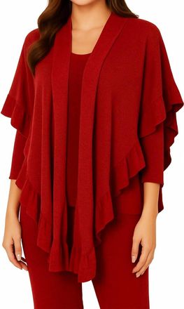 French Kyss Ruffle Cotton Blend Poncho In Wine