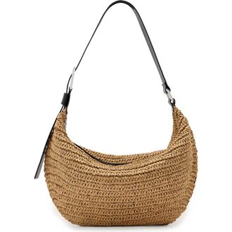AllSaints Luna Woven Straw Shoulder Bag in Biscuit Brown at Nordstrom