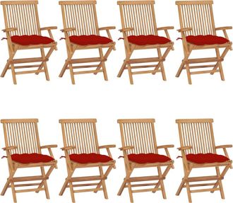 vidaXL Sillas De Jard&iacute;n 8 Uds Madera Maciza De Teca Con Cojines Rojos Vidaxl