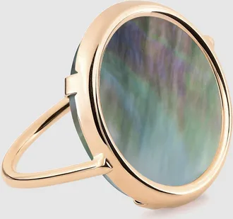 Ginette NY Bague Disc Nacre Noire Or Rose