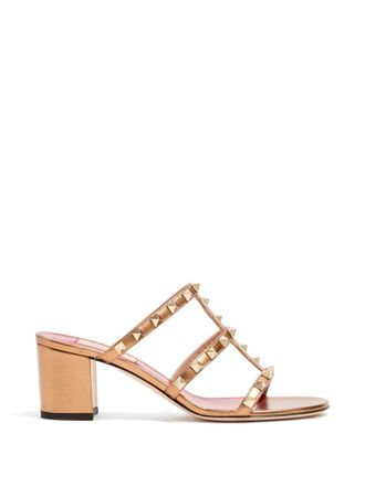 Valentino Garavani Rose Gold Rockstud Leather Heels