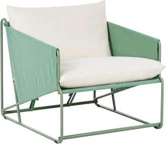 Beliani Silla De Jard&iacute;n Baja De Metal Con Cojines De Asiento Y Respaldo Muebles De Exterior Interior Jard&iacute;n Con Reposabrazos Verde Ponte