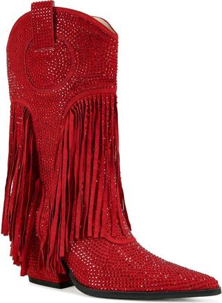 Azalea Wang Greia Pointed Toe Western Boot in Red at Nordstrom, Size 6.5