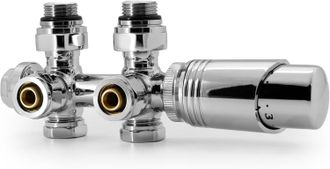 OEM Kit Multibloque Universal Para Radiadores De Conexi&oacute;n Central Con V&aacute;lvulas Termost&aacute;ticas De 50 Mm Para Radiadores Y Calefactores, Cromado