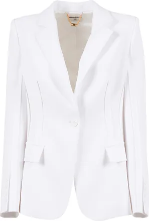 Elisabetta Franchi White Tailored Structured Shoulder Blazer