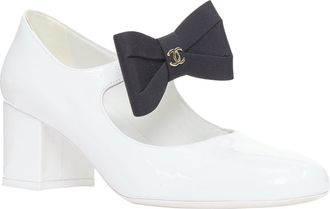 Chanel white patent bow maryjane heels