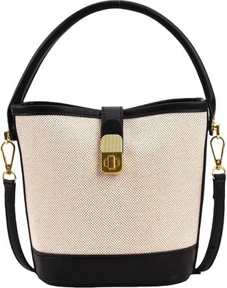 Generic Handbag PU Hobo Bag Splicing Bucket Bag for Women Girl Shopping Travel (Black)