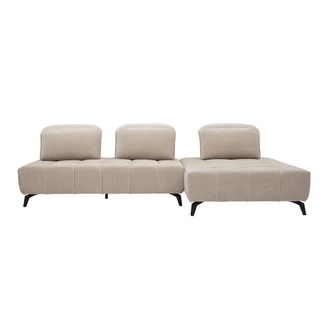 Miliboo Sof&aacute; Modular De 4 Plazas Con Cabezales Ajustables En Tela Efecto Terciopelo Topo Y Metal Negro Olmo