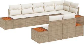 vidaXL Garden Sofa Set with Cushion 8 pcs Beige Poly rattan Vidaxl