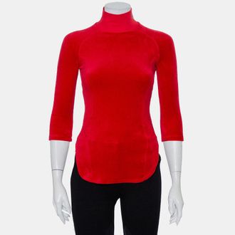 VETEMENTS X Juicy Couture Red Velour Turtleneck Top