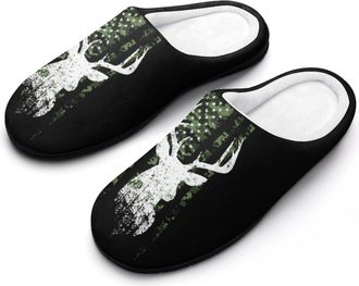Generic USA Flag Deer Hunting Camouflage Womens Slippers Winter Warm House Shoes Indoor Outdoor Hotel Slipper