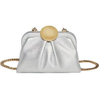 Aim&eacute;e Mini Full Circle Leather Frame Crossbody Clutch in Metallic Silver at Nordstrom