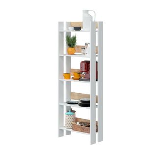 Dmora Dmora - Librer&iacute;a Warwick, Estanter&iacute;a De Oficina Con 5 Estantes, Librer&iacute;a, Biblioteca, 57x27h170 Cm, Blanco Brillante Y Roble, Con Embalaje Reforzado