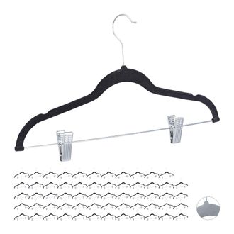 Relaxdays Grucce, Velluto Con Pinze, Set Da 60, Gancio Girevole 360&deg;, Pantaloni & Camicie, Antiscivolo, 43 Cm, Nere