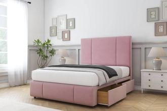 Sloomy Lisbon Plush Divan Set 2 Drawers-54 Headboard-Footboard in Pink | Size: Double