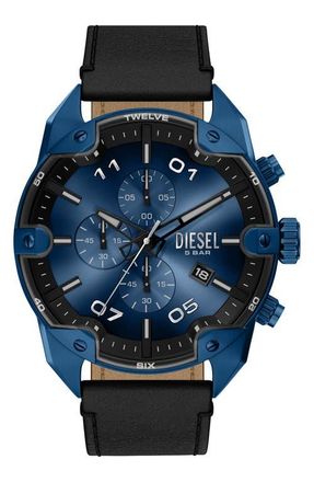 Diesel Spiked Blue Chronograph Leather Strap Watch, 49mm at Nordstrom