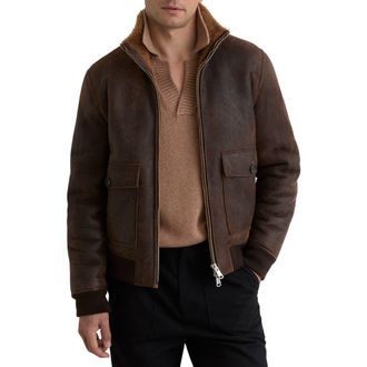 Reiss Peveral Genuine Shearling Lined Leather Jacket in Brown at Nordstrom, Size Xx-Large