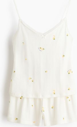 H&M Baumwollshorty mit Pointellemuster - Weiss/Zitronen